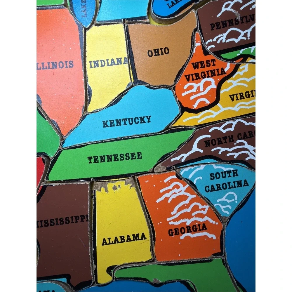 1985 Playskool Wooden Puzzle US United States Capitol Map 100% Complete Made USA